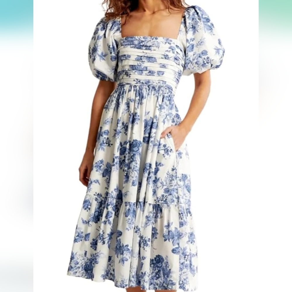 Floral Blue and White Dress